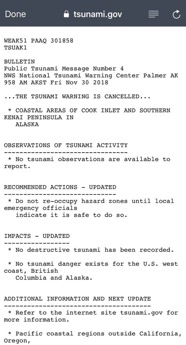Local tsunami warnings cancelled in Alaska and no threat to US West Coast per update from @NWS_PTWC from Alaska Earthquake   