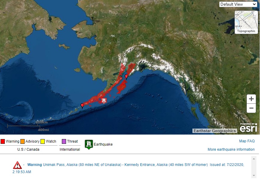 A 7.8 magnitude earthquake off the southern coast of the Alaska peninsula has triggered a Tsunami warning for parts of southern Alaska.