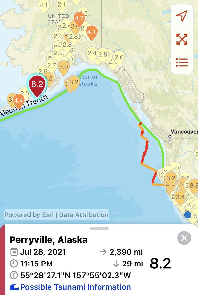 Major M 8.2 earthquake strikes off the coast of Alaska, with west coast tsunami concerns