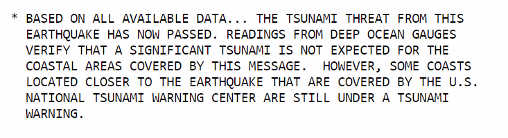 Pacific Tsunami Warning Center says no tsunami threat for non-US/Canada countries